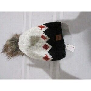 New Panache Stocking Hat Womens Winter One Size Black/Cream Pom Pom Beanie